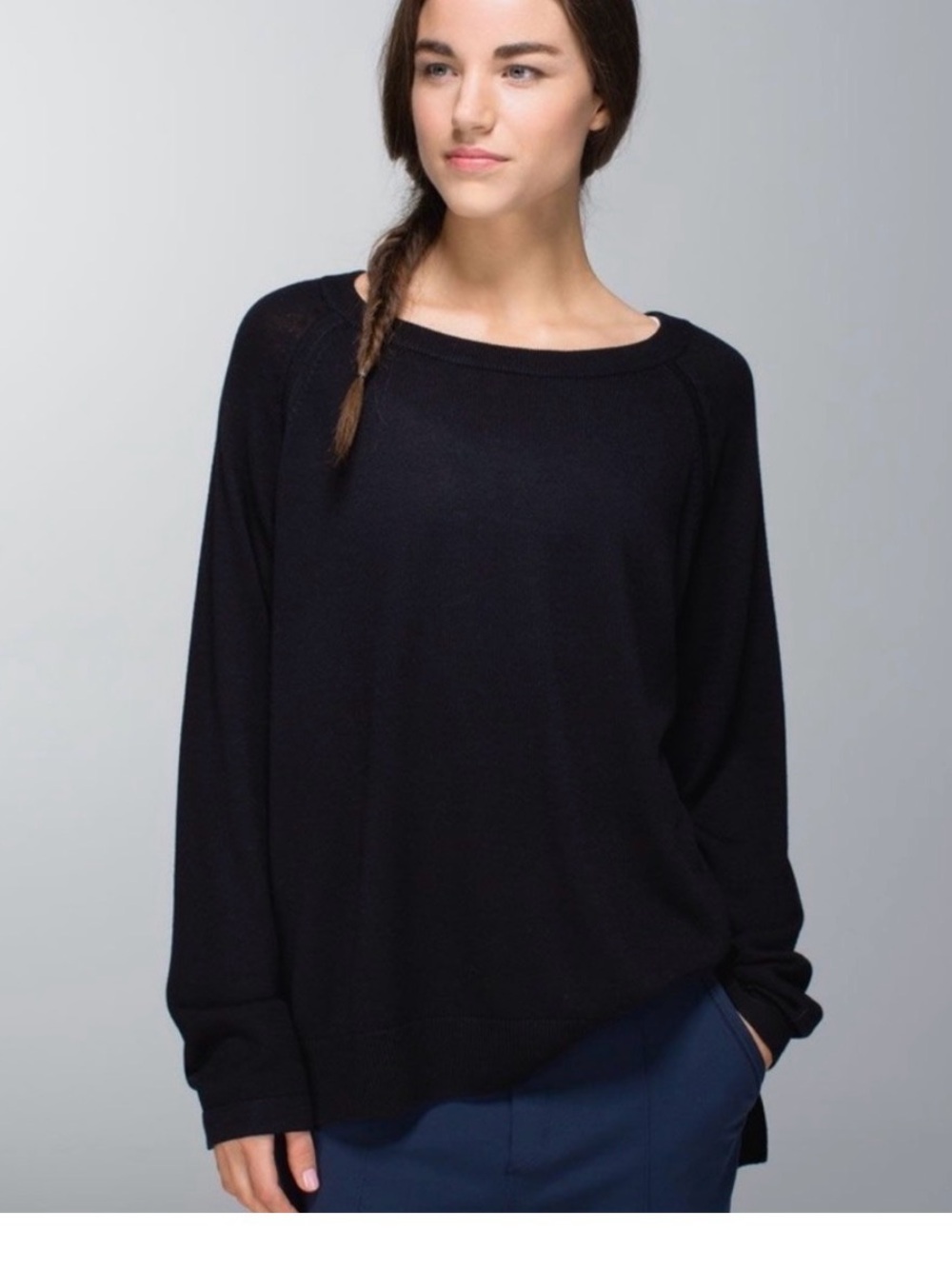 Lululemon Post Savasana Sweater-Sz 8-Lightweight Knit-Black-Cotton Blend-GUC